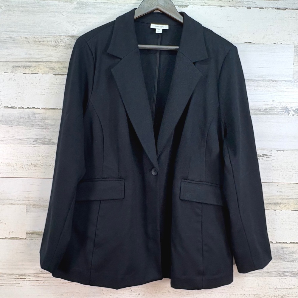 ON 34TH Womens Stretchy Black Blazer‎ Jacket Lined Size 2X One Button Pockets